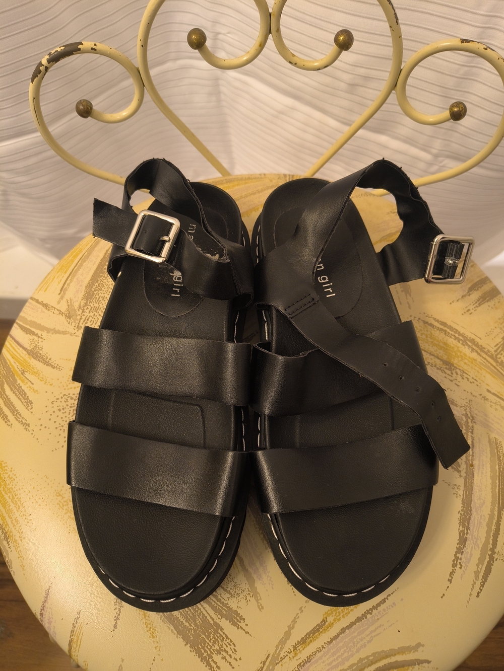 Madden Girl Black Triple Strap Buckle Sandals